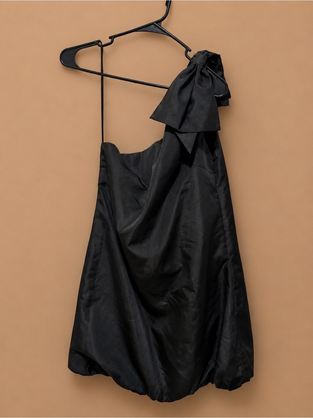 As U Wish Black One-Shoulder Bow Mini Dress